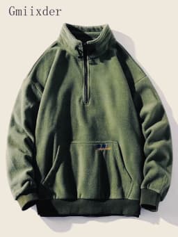 Gmiixder Half-zip Hoodless Sweatshirt Autumn Winter Stand-up Collar Shirt Oversize Velevet Tops Lovers Trend Polar Fleece Jacket