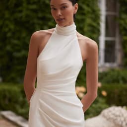 Customized New Pleated Satin Halter Long Wedding Dress Sexy High Slit Backless Beach Bridal Gown Mermaid  Bridal Gown