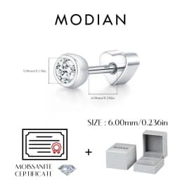 MODIAN D Color Moissanite Cartilage Stud 925 Sterling Heart Screw Stud Earrings Stackable Unisex Stud Earrings For Women Jewelry