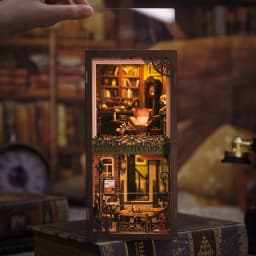 CUTEBEE Book Nook 3D Puzzle Miniature Doll House Kit With Touch Light Dust Cover DIY Bookshelf Insert Gift Rose Detective Agency