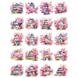 20Pcs/Pack Cherry Japanese Osaka House Sticker DIY Craft Scrapbooking Album Junk Journal Decorative Stickers