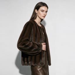 Amii Crew Neck Faux Fur Coat Lantern Sleeve Loose Fit Warm Light Luxury Minimalist 2026 Winter Women's Fur Coat 12624109
