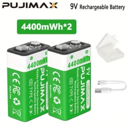 PUJIMAX USB 9V Rechargeable Battery 4400mWh Type-C Rechargeable 6F22 9V Li-ion Battery For RC Helicopeter Model Multimeter Toy