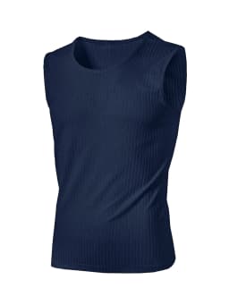 Men's Vertical Ribbed Sleeveless Tank Top Stretch Crew Neck Breathable Athletic Gym Workout Casual Summer Vest Tops