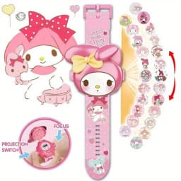 Sanrio Hello Kitty Toys Set 3D Projection Digital Watch Cinnamoroll Kuromi Melody Anime Action Figures Model Toy