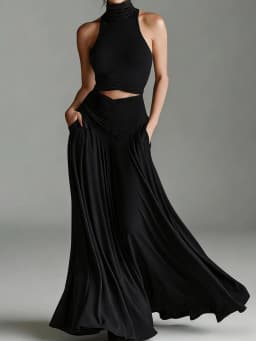 Women's Turtleneck Sleeveless Pullover Short Top with Maxi Skirts Two-Piece Set Casual Elegant Holiday Simple Outfit Streetwear