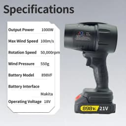 Powerful Air Blower Turbo Fan with Thrust 550g to Cleaning Fallen Leaves, Snow and Sand with 21V Makita-Style Battery