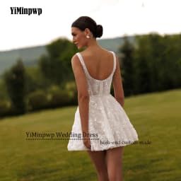 2026 Short Wedding Dresses for Bride Spaghetti Backless A Line Lace Pearls Civil Bachelorette Party Bridal Gowns Customized