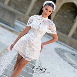 OLOEY Modern Lace High Neck A-Line Wedding Dresses For Woman Cape Sleeve Mini Bridal Gown Wedding Party Dress Customized
