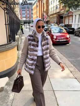 Stand Collar Knit Sleeve Patchwork Striped Faux Fur Jacket Loose Zipper Up Mid-length Coat 2026 Winter Fashion Lady Chic Outwear