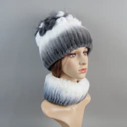 Real Rex Rabbit Fur Hat And Scarf Set Women Winter Knitted Beanie Hat Natural Fur Skullies Beanies Woman Hat Female Cap Elastic