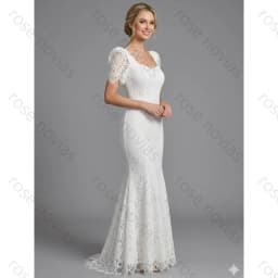 Customized Elegant Ivory Bridal Gown Square Neck Puff Sleeve Lace Mermaid For Wedding Prom Formal Gala