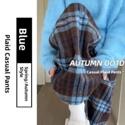 Retro Plaid Pants Women's Autumn Winter Thick High Waist Loose Casual Wide Leg Pants plus Size Comfortable Korean Style Commute