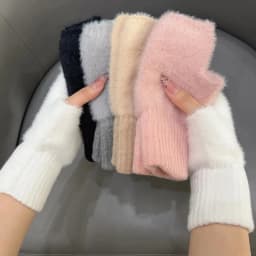 Luxury Mink Fleece Soft Winter Half Finger Gloves Women Warm Solid White Plush Knitted Fingerless Gloves Wrist Mittens Writting