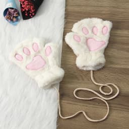 Cute Cat Claw Gloves Women Thermal Half Finger Kawaii Lady Velvet Thick Winter Cartoon Halter String Student Gloves