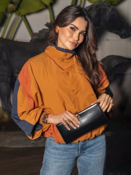 Elegant Contrast Jacket Women Loose Full Sleeve Stand Collar Button Jackets Female 2026 Fashion Autumn Outwear Lady