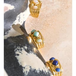 Yhpup New Arrivals Stainless Steel Shell Amazonite Stone Adjustable Ring Hypoallergenic Metal Aesthetic Jewelry