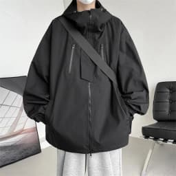 2027 Men Hooded Jacket Men Bomber Jacket Mens Windbreakers Zipper Coats Spring Autumn Loose Cargo Jacket Men Casual Sportswear