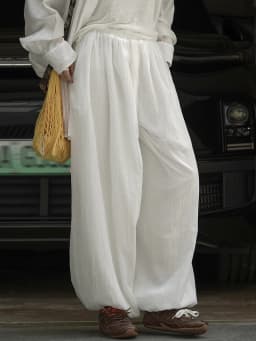 [EAM] High Elastic Waist White Thin Pleated Long Wide Leg Pants New Trousers Women Fashion Tide Spring Autumn 2026 1DJ3267