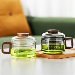 200/400ml Glass Tea Cup With Infuser Steeper And Lid For Loose Leaf Tea Wood Handle Blooming Tea Diffusers Filter Mug Teaware