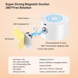 4/2PCS LED Dimmable Wall Lights with Remote, 3 Color Temperatures, Rechargeable Magnetic 360° Rotation Night Lamp for Room