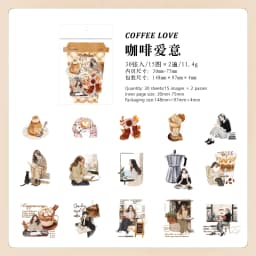 6style 30pcs retro coffee themed PET material decorative sticker DIY handmade material scrapbook diary album decorative sticker