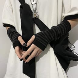 Y2K Striped Long Sleeves Arm Warmers Spring Autumn Women Party Gothic Fingerless Hip-Hop Knitted Soft Elastic Punk Arm Sleeves