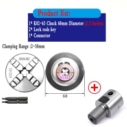 Sanou Lathe Chuck 3/4 Jaw Self-Centering K01-50 K01-63/ K02-50 K02-63 M14*1 Thread With Connecting Rod for Mini DIY Wood Lathe