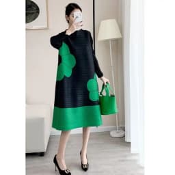 Womens Dresses Long Dresses High-quality Printed Long Skirt Elegant Temperament and Pleated Fashion High-end Round Neck Dress