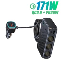 9in1 12V/24V Cigarette Lighter Splitter 228W USB Car Charger Adapter QC3.0 PD45W Cable with LED Voltage Display Car Accessories