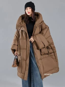 Janveny 2026 Newest Winter Loose Long Puffer Jacket Women Hooded 90% White Duck Down Coat Female Fluffy Warm Down Parka Outwear