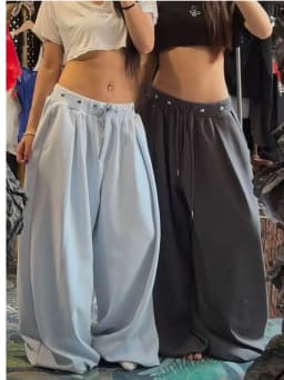 Retro Loose Fit Dance Wide Leg Pants Drawstring Rivet Casual Loose Draping Breathable High Waist Straight Cut Daily Wear