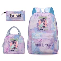 Kochou Shinobu Print School Backpack Set with Lunch Bag Pencil Case for Girls Kids Student Bookbag