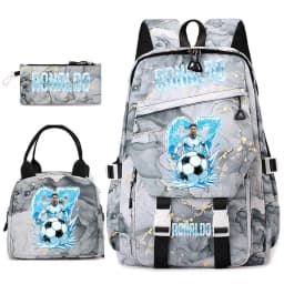 Cr7 Ronaldo 67 Print Student Backpack Set with Lunch Bag Pencil Case Teen Girls School Travel Daypack
