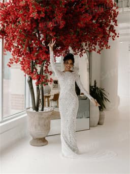 Elegant Lace Bride Dresses 2026 Long Sheath Boho Bridal Gown Long Sleeve Full Wedding Dress Customized Backless Wedding Dresses