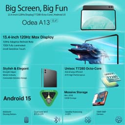 Odea A13 Tablets PC 13.4 inch 8GB RAM(+12GB Virtual) 128GB ROM FHD 8000mAh Unisoc T7280 Octa-Core Android 15 4G LTE