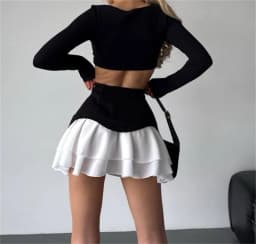 Chic Ruffles Women's Midi Skirt High Waisted Pleated Splice A Line Skirts 2026 Fashion Spring Summer New In Clothing Lady Street