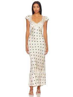 Fashionable Elegant Vintage Lace Patchwork Polka Dot Backless Maxi Dress For Women Luxurious Prom Dinner Party Wedding Guests