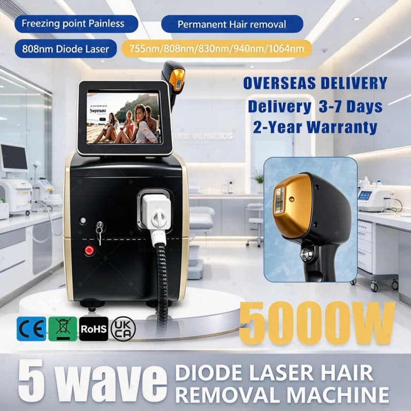 5 Wavelength Diode Laser Hair Removal Machine FAC Technology Genuine Sapphire Ice Cooling Painless Permanent Hair Remover Salon