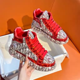 Women's Full Diamond Platform Sneakers Personalized Water Diamond Colored Embroidery Casual Shoes High Top Luxury Sports Shoes