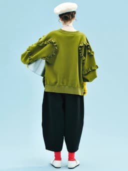 imakokoni Olive Green Ruffled Sleeve Crew Neck Sweatshirt Tops Women's Hoodies & Sweatshirts Casual Female Clothing for Women