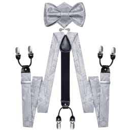 Adjustable Slive Paisley Suspender Self-tie Bowtie Pocket Square Cufflinks Set Luxury 6 Clips Mental Elastic Classic straps