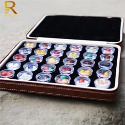 Loose Gemstones Jewelry Display Box Beads Organizer Container Round Gem Box PU Leather Diamond Exhibition Storage Carrying Case