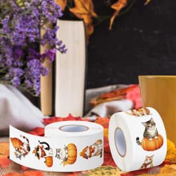500Pcs /1 Rolls 2.5cm/1inch Autumn Maple Leaves and Cats Sticker Decoration Gift Box Sticker Label Stationery Sticker