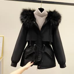 Women's down Cotton Jacket Short Thickened Winter New Style Fleece Lined Parka Korean Version Loose Cotton Coat
