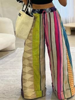 Yeezzi Female Stylish Contrast Color Drawstring Pants Loose Wide Leg High Waisted Urban Casual Trousers Bottoms For Women