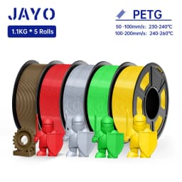 JAYO 5Rolls PETG Filament 1.75MM 1.1KG/Roll 3D Printer Filament PETG High Toughness for FDM 3D Printing Material