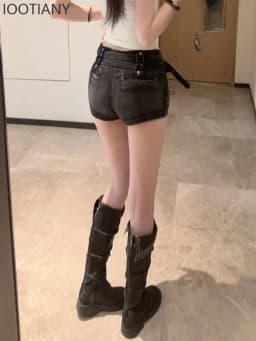 Streetwear Punk Multi Zipper Patchwork Vintage Gothic Cargo Denim Shorts Women Y2k Mini Hot Pants Slim Fit Short Jeans