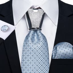 DiBanGu Business Plaid Black Solid Luxury Elegant Silk Ties for Men Designer Tie Buckle Handkerchief Cufflinks Wedding Accessory