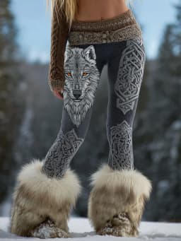 Women's Snow Wolf 3D Print Stretchy Workout Leggings Slim Tights Sexy Yoga Pants Trendy Fashion Clothes